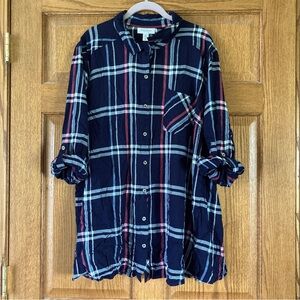 Motherhood Maternity Dark Blue Plaid Shirt 3X (Maternity)